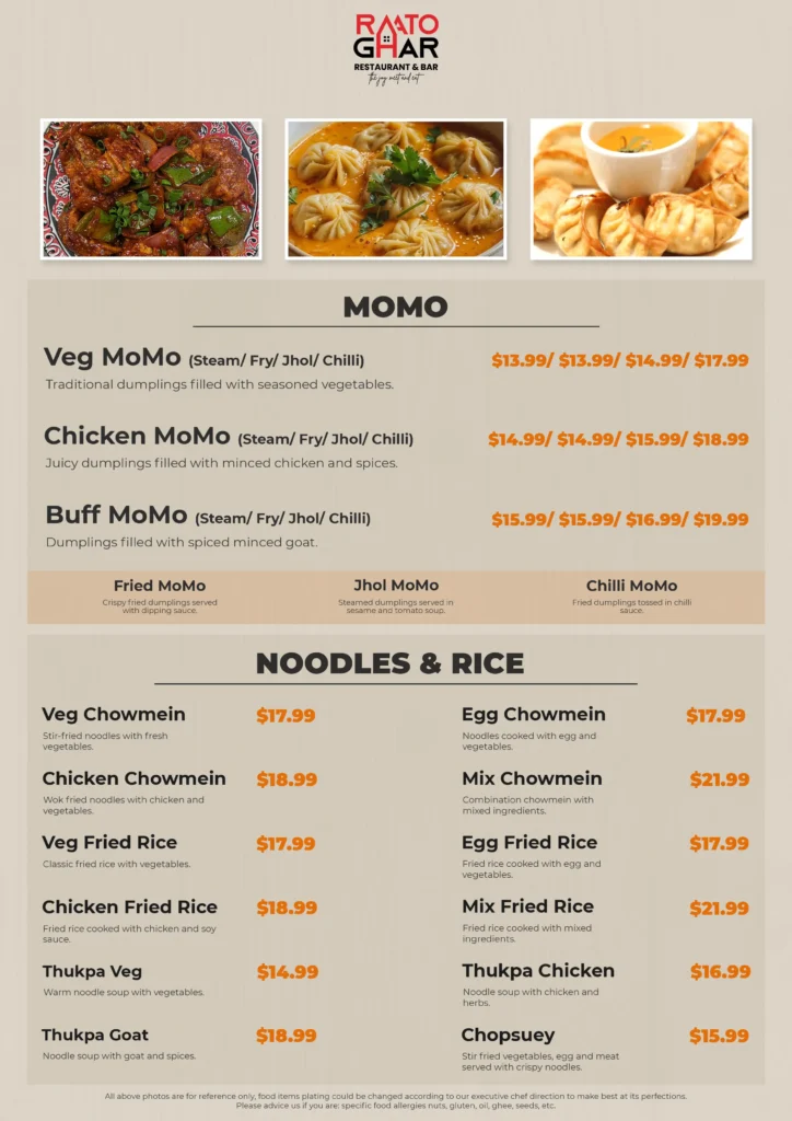 momo menu of raatoghar