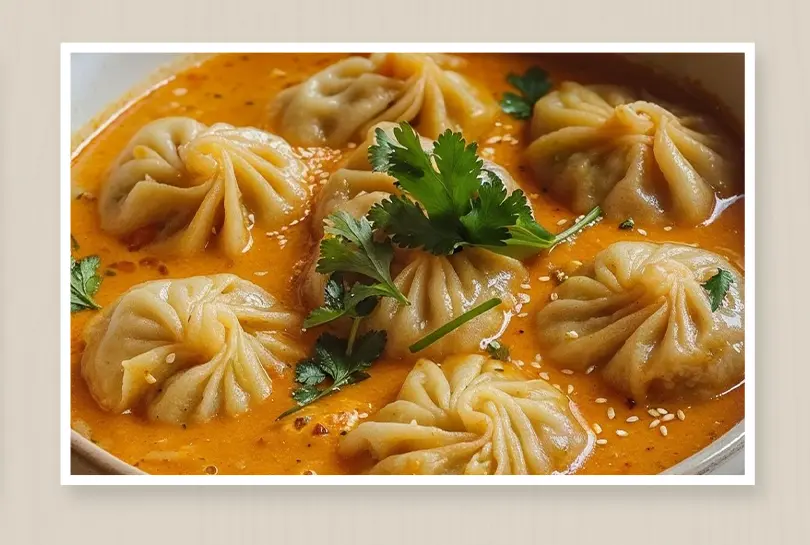 Authentic jhol momo served with spicy Nepali jhol at Raato Ghar in Granville
